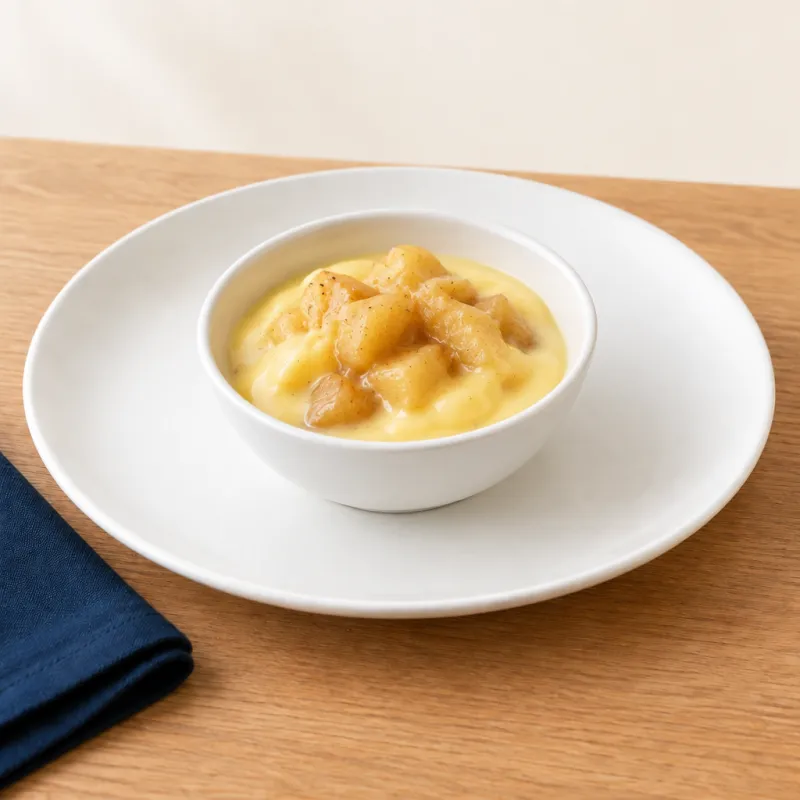 Vanilla custard and stewed apples