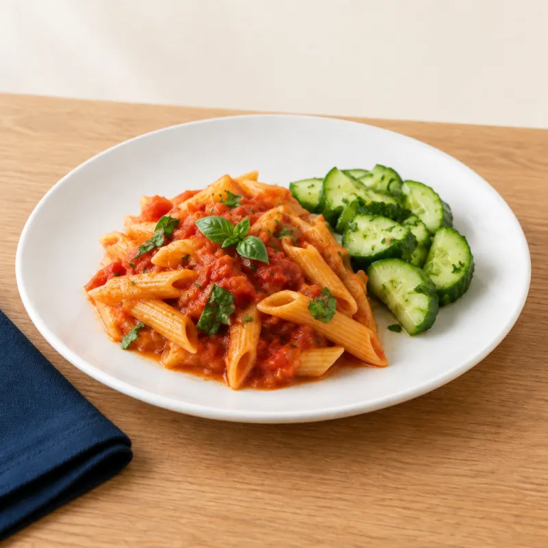 Tomato and Basil Pasta with Cucumber