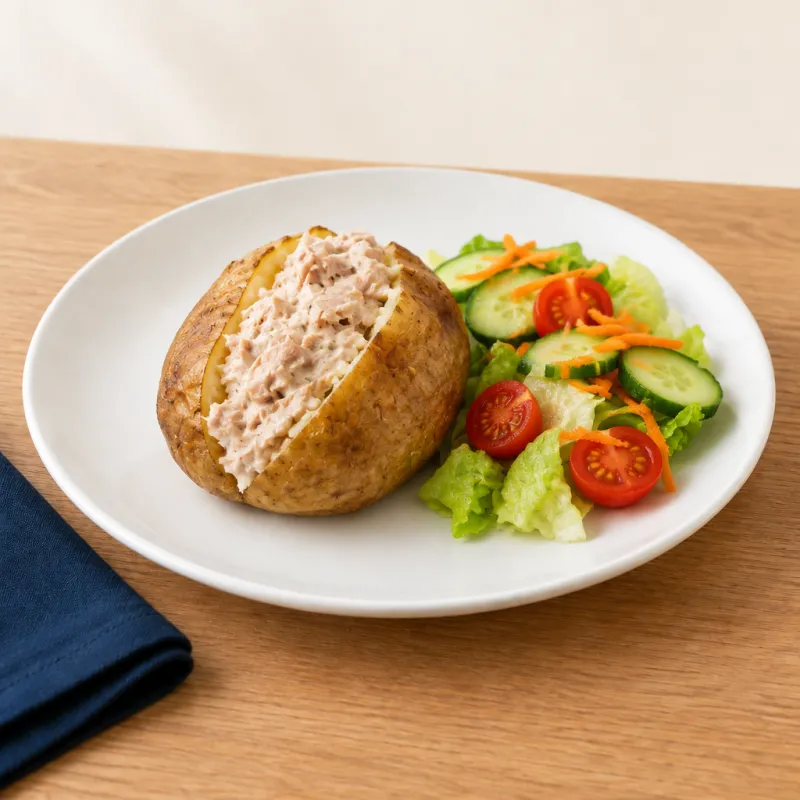 Jacket potato with Tuna Mayo and Cucumber